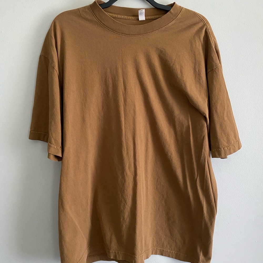 Los Angeles Apparel Brown Short Sleeve Tee with Crew Neck - Unisex, Large (L)